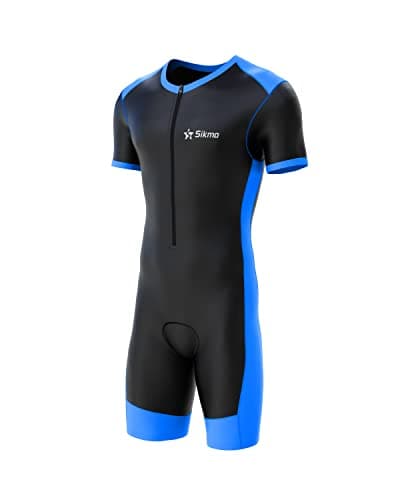 Image of Sikma Mens Cycling Skinsuit Padded One Piece Trisuit Bike Top Short (Black/Blue, Large)