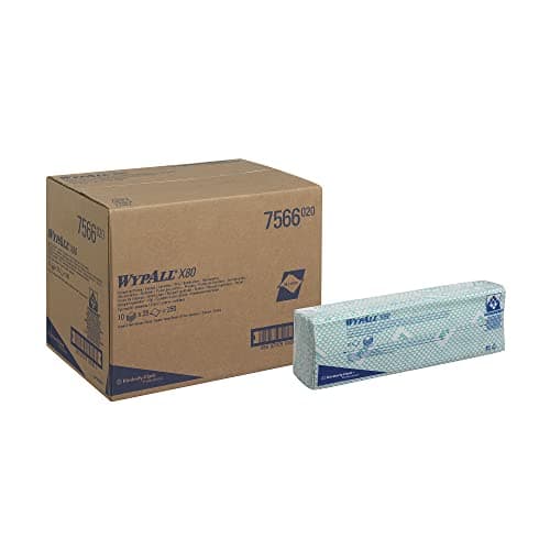 Image of WypAll X80 Colour Coded Cleaning Cloths 7566 - Green Wiping Cloths - 10 Packs x 25 Heavy Duty Cleaning Wipes (250 total)