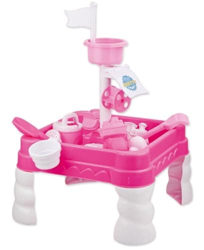 Image of Quickdraw Kids Sand and Water Table with Water Mill – 16 Piece Accessories Pink Outdoor Sensory Play Table for Toddlers Boys Girls 3+ Garden Sandpit Water Activity Toy 58cm
