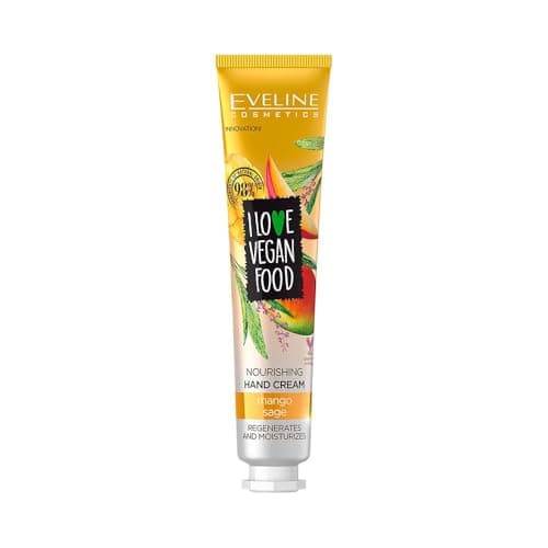 Image of Eveline Cosmetics I Love Vegan Food Nourishing Hand Cream with Mango & Sage - Deep Moisturizing Balm for Dry & Rough Skin, 50ml