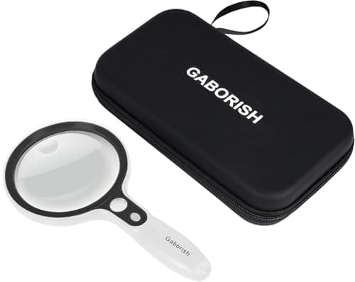 Image of Large Magnifying Glass with 37 LED Light and Storage Case, 10X 20X 45X Reading Magnifier Handheld Magnifier with 3 Light Modes, Storage Bag, Cleaning Cloth for Seniors, for Reading Coins, Inspection