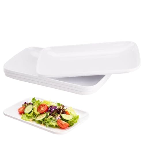 Image of Doafoce Serving Tray Set of 4 Serving Platter Rectangular Melamine Plastic Serving Dishes Plates Small White Platters for Sushi, Side Dishes, Dessert, Appetizer, Buffet, Party, 24,2 x 15,3 cm