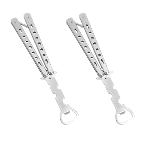 Image of ZDNT 2 Pieces Butterfly Bottle Opener Knife Style Trainer Tool Beer Multifunctional for Bar,Party,Beer Lovers,Birthday Gifts Kids Marvel Fans(White)