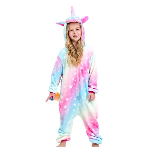 Image of Ceruwum Girls Unicorn Sleepsuit Kids Unicorn Onesie Pyjamas (Light Rainbow, 4-5 Years)