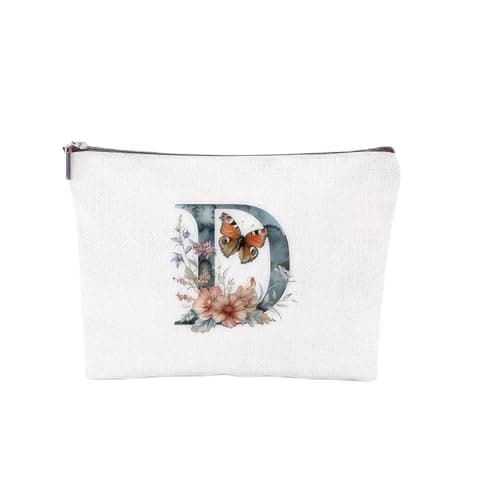 Image of A-Z Personalized Letter Floral Cosmetic Bag | Portable Travel Makeup Pouch | Gift for Women, Mom, Girlfriend, Best Friend | Christmas,Birthday, Mother’s Day Present (D)