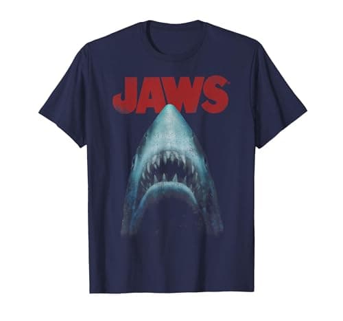 Image of Jaws Distressed Shark Portrait Logo T-Shirt, Men, Navy Blue, Large