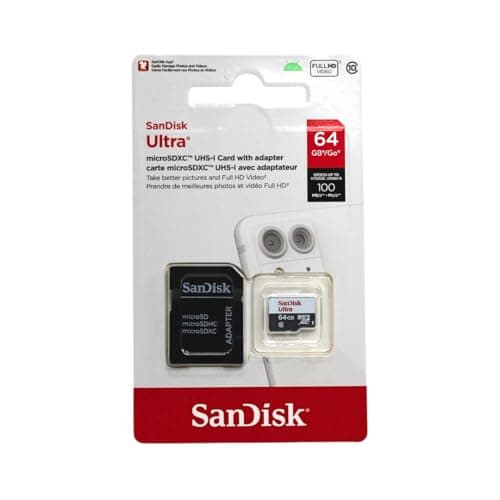Image of SANDISK Ultra MicroSDXC 64GB + SD Adapter 100MB/S Class 10 UHS-I Tablet Packaging