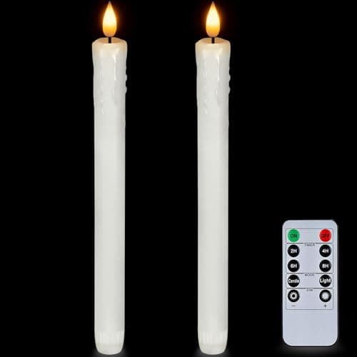 Image of Homemory 2 Pack 9.6 inch 3D Wick Flickering Flame Taper Candles with Remote and Timer, LED Candle Sticks Battery Power, Dripless Real Wax Window Candles