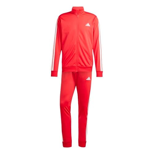Image of adidas Men's SPORTSWEAR BASIC 3 STRIPES TRICOT TRACKSUIT, pure ruby/white, L