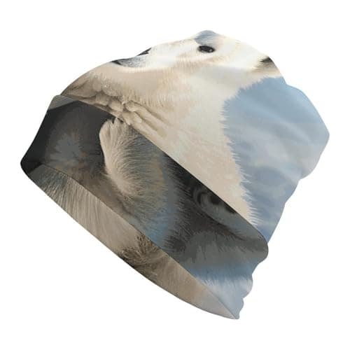 Image of Slouchy Beanie Hat for Men Women Warm Knit Hat Casual Y2K Beanie Cute Polar Bear Skull Cap for Outdoor