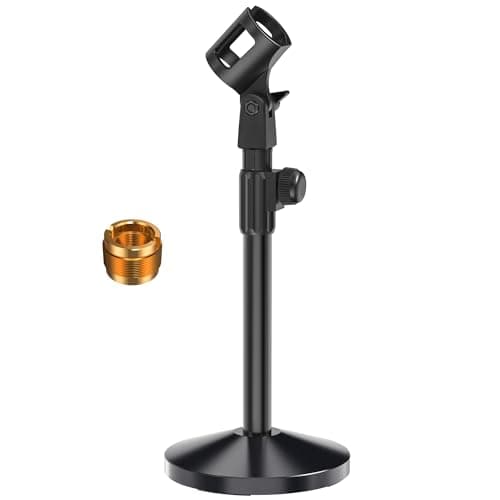 Image of Mic Stand, Ohuhu Microphone Stand, Adjustable Mic Stand Desk with 180° Adjustable Clip, Metal 5/8" Male to 3/8" Female Adapter Compatible with Blue Yeti Snowball & Other Microphones