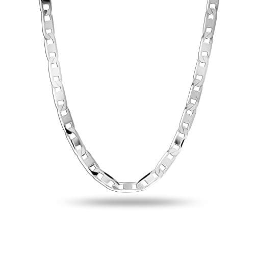 Image of LeCalla Links 925 Sterling Silver Italian 3 MM Diamond-Cut Solid Flat Mariner Link Chain Necklace for Women 18 Inches