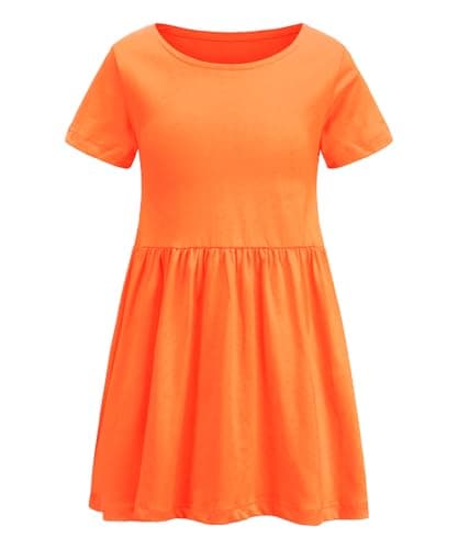Image of Moon Tree Girls Short Sleeve Plain Dress Kids Skater Dress Casual Summer Dress for Girls Orange Age 13-14 Years