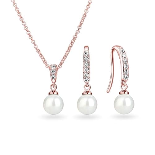 Image of Philip Jones Rose Gold Plated Pearl Drop Set Created with Zircondia® Crystals