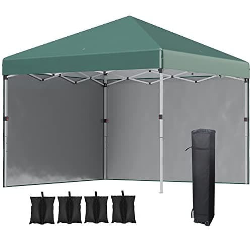 Image of Outsunny 3 x 3 (M) Pop Up Gazebo, UPF 30+ with 2 Sidewalls, Leg Weight Bags and Wheeled Bag, Height Adjustable Party Tent Event Shelter for Garden, Patio, Green