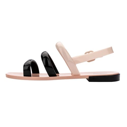 Image of Melissa Essential Wave Women's Sandal - Bubble Jelly Sandal, Summer Sandals for Women, Adjustable Ankle Strap, Adult Jellies, Beige/Black, 3 UK