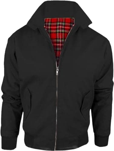 Image of Army And Workwear Mens Harrington Checked Lined Jacket - British Made with Zip - Classic Bomber Jacket .Black Size M