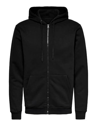 Image of Only & Sons Mens Onsceres Life Zip Thr. Hoodie Noos Sweatshirt, Black, L UK