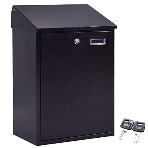 Image of GiantexUK Wall Mounted Post Box, Large Lockable Mailbox with Keys, Weather Resistant Letterbox Newspaper Holder, 32 x 21 x 48cm (Black)