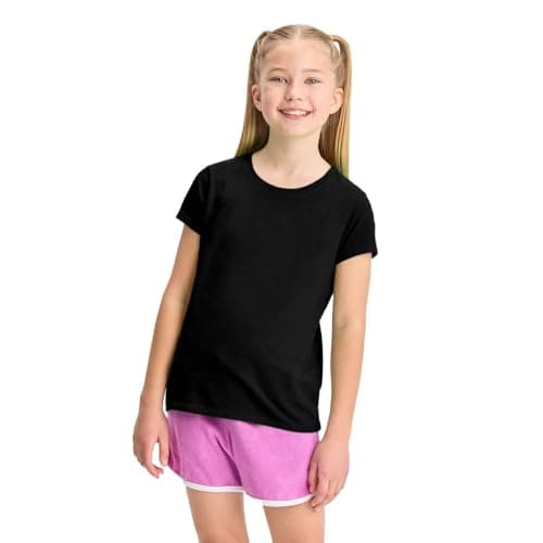 Image of Girls Plain T-Shirt 100% Cotton Kids Crew Neck Short Sleeve School PE Basic Summer Tee Top Black 3-4 Years