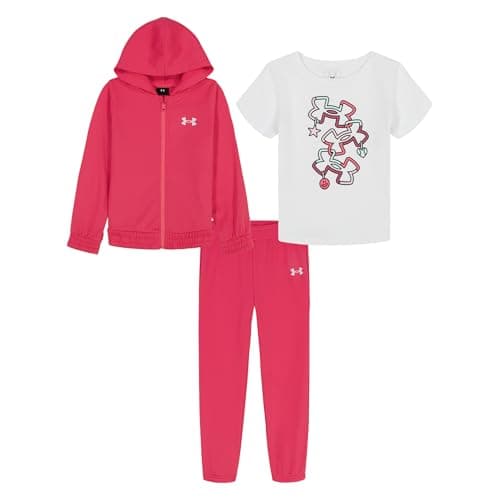 Image of Under Armour Set, Bottoms & Hoodie, Lightweight & Relaxed Fit Infant Clothing Set for Girls, Super Pink Full Zip, 4