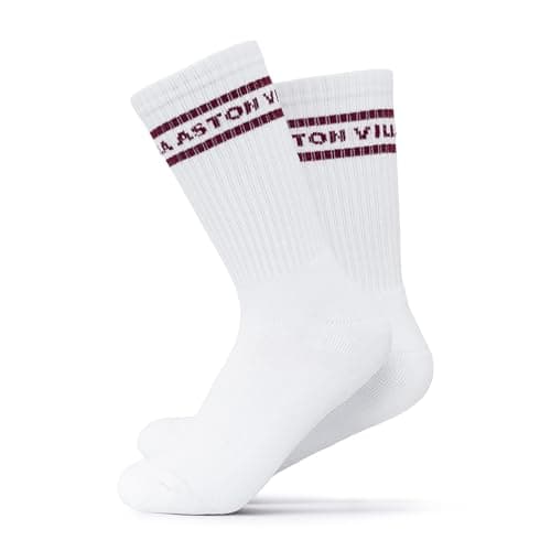 Image of The Gift Scholars Aston Villa FC Official Mens Crew Socks - White with Claret Aston Villa Ribbed Cuff 7-11