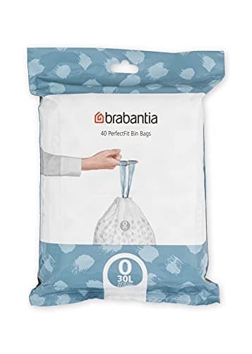 Image of Brabantia PerfectFit Bin Liners (Size O/30 Litre) Thick Plastic Trash Bags with Tie Tape Drawstring Handles (40 Bags)