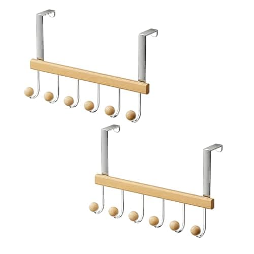 Image of Cosiesnest Over Door Hooks 2 Packs Heavy Duty Over Door Hanger with 6 Wooden Hooks Rust Resistant Finish for Coats, Hats, Bags, Robes, Towels - Sturdy Organizer for Bathroom Bedroom No Drilling