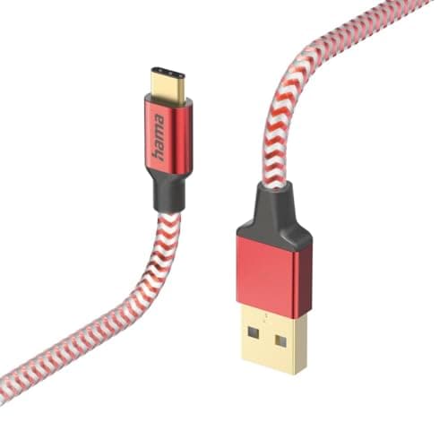 Image of Hama "Reflective USB A to USB C, Nylon, 1.5 m (Quick Charge, Mobile Phone Charging Cable, Data Cable, USB Cable, Mobile Phone Cable, USB Type A Type C, Kink Protection, Flexible, Gold-Plated, Maximum