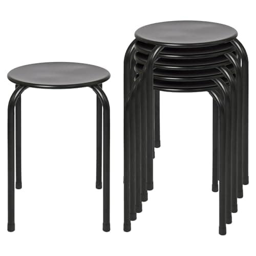 Image of Harbour Housewares Metal Stacking Stools - Matt Black - 6x Adults Small Stackable Kitchen Dining Breakfast Bedroom Vanity Dressing Table Sitting Room Office Chair Chairs Seat Set