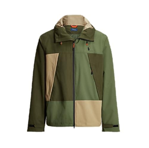 Image of Ralph Lauren Polo Color-Blocked Hooded Jacket, Khaki Green, Size Large