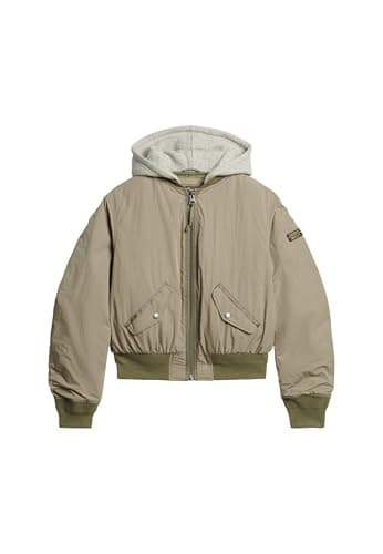 Image of Superdry Women's MA1 Bomber Jacket with Hood, Light khaki green, 16