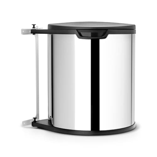 Image of Brabantia Built-in 15L Inside Cupboard Bin (Brilliant Steel) Removable Bucket, Easy to Mount, Auto closing, Under Sink Rubbish/Food Waste Storage (Requires min space: H47.5 x W36.9 x D30.2 cm)