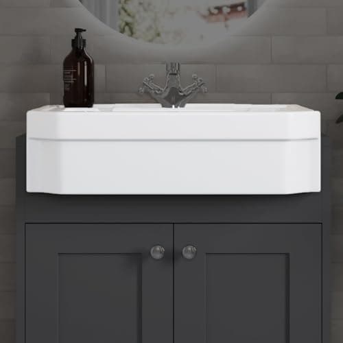 Image of BAYSTONE® 600mm Semi-Recessed Basin for Bathroom Vanity Unit 1 Tap Hole & Overflow Wash Basins Sink Ceramic, Traditional White