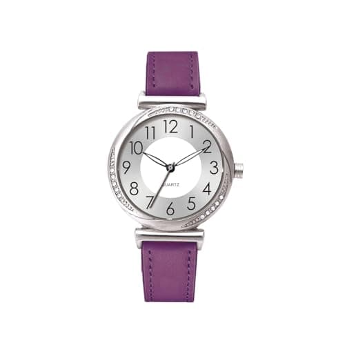 Image of NUOVO Women's Classic Watch, Silver Dial, Leather Strap, Quartz Movement, Water Resistant, Purple