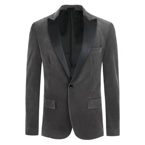 Image of Allthemen Mens Suits Blazer Slim Fit Velvet One Button Suit Tuxedo Jacket Grey M