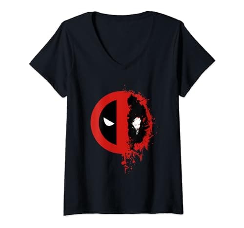 Image of Womens Deadpool Split Splat Logo V-Neck T-Shirt