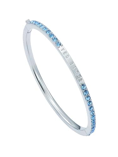 Image of Ted Baker Claudia Narrow Crystal Hinged Bangle Bracelet for Women (Silver/Light Blue Crystal)