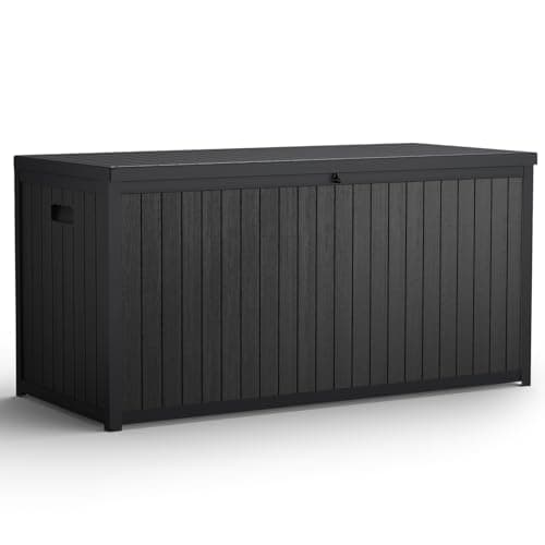 Image of The Fellie Lockable Gadern Storage Box, Outdoor Storage Box Waterproof, Plastic Garden Sotrage Box for Garden Tools, Cushions Toys, 125x56x61.5 cm, (430L-Black)