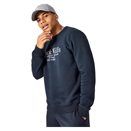 Image of Jack Wills Mens Belvue Graphic Logo Crew Neck Sweatshirt Sweater T Shirt Top Navy M