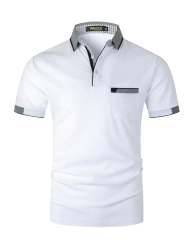 Image of VMSUCIJ Men's Polo Shirts Short Sleeve Cotton Regular-Fit Collared Golf T-Shirts with Real Pocket,White 02,XL