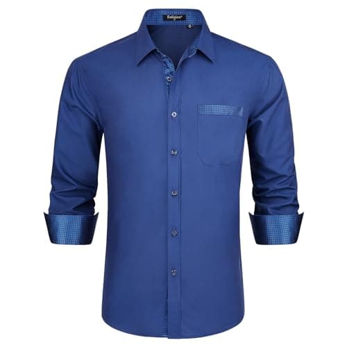 Image of Enlision Mens Blue Shirts Long Sleeve UK Wedding Shirts for Men England Plain Button Through Loose Fit for Casual Daily Festival Party XXL