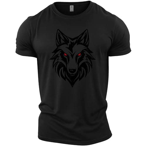 Image of GYMTIER Untamed Wolf Red Eyes Men's Gym T-Shirt Bodybuilding Training Workout Lifting Top Clothing, Black, 5XL