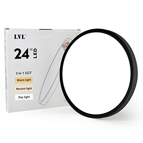 Image of LVL LED Round Ceiling Light, 24W 30cm, CCT 3 Lighting Colors, Modern Flush Ceiling Lights for Hallway, Corridor, Kitchen, Bedroom, Utility Room, Office (Black, Φ30cm-24W)