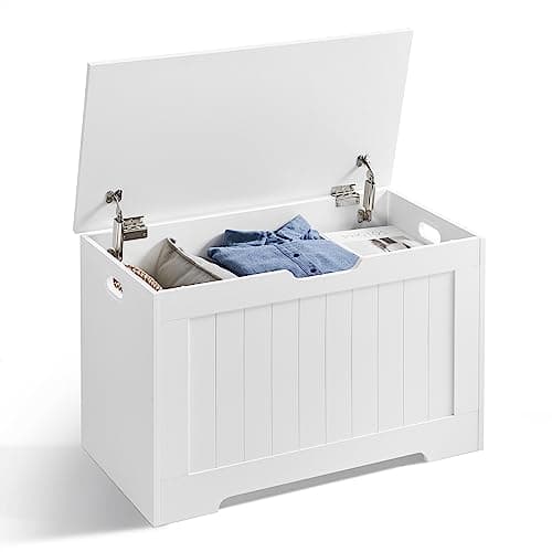 Image of VASAGLE Storage Chest, Storage Bench with 2 Safety Hinges, Shoe Storage Bench, Modern Style, 40 x 76 x 48 cm, for Hallway, Bedroom, Living Room, White LHS11WT