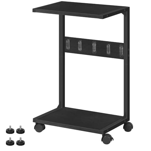 Image of HOOBRO 2 Tier Computer Tower Stand, PC Tower Stand with Wheels, Mobile Wooden Computer Cart, Mobile CPU Holder, for Home Office, Under Desk, Black EBB01CJ01G1