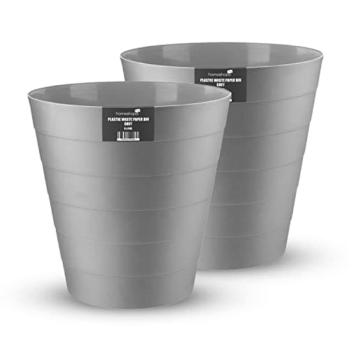 Image of HOMESHOPA Plastic Waste Paper Bin Grey, 2 Pack 6L Round Waste Basket Trash Can, Lightweight Rubbish Bin for Kitchen Bedroom Bathroom, Open-Top Design, Ourdoor Gargabe Container Dustbin