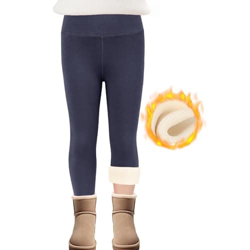 Image of SPFASZEIV Girls Fleece Lined Leggings High Waist Thick Kids Trousers Winter Warm Tights Children Thermal Pants 7-8 Years Dark Blue