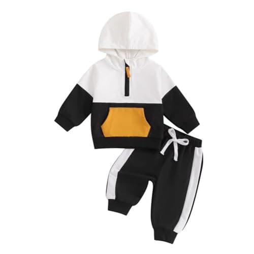 Image of JiAmy Toddler Baby Boys Clothes 2Pcs Long Sleeve Hoodie Sweatshirt Pants Set Newborn Tracksuit Clothing Outfit for Black 6-12 months