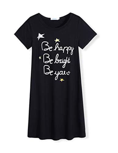 Image of Arshiner Nightdress Kids Girls Short Sleeve Pajamas Black Sleepdress Cat Nighties Cute Homewear 11-12 Years
